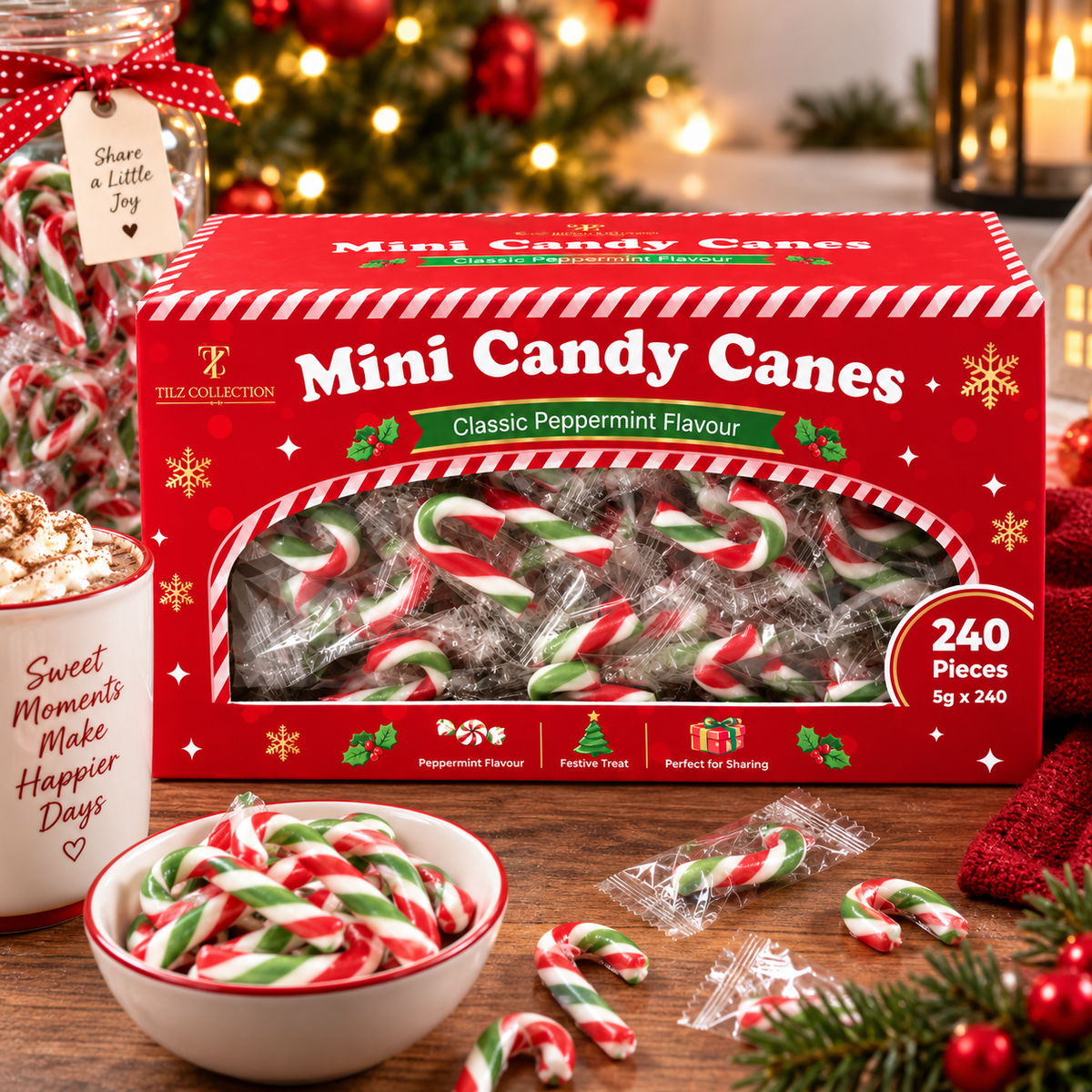Mini Candy Canes Bulk Box | 240 Peppermint Canes (1.2kg)