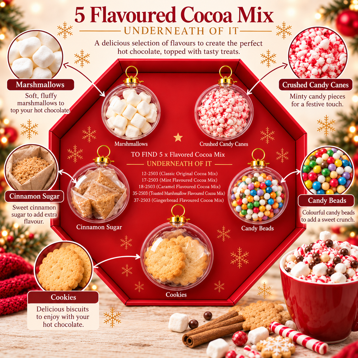 Hot Chocolate Selection Box | 5 Flavours with Biscuits & Toppings