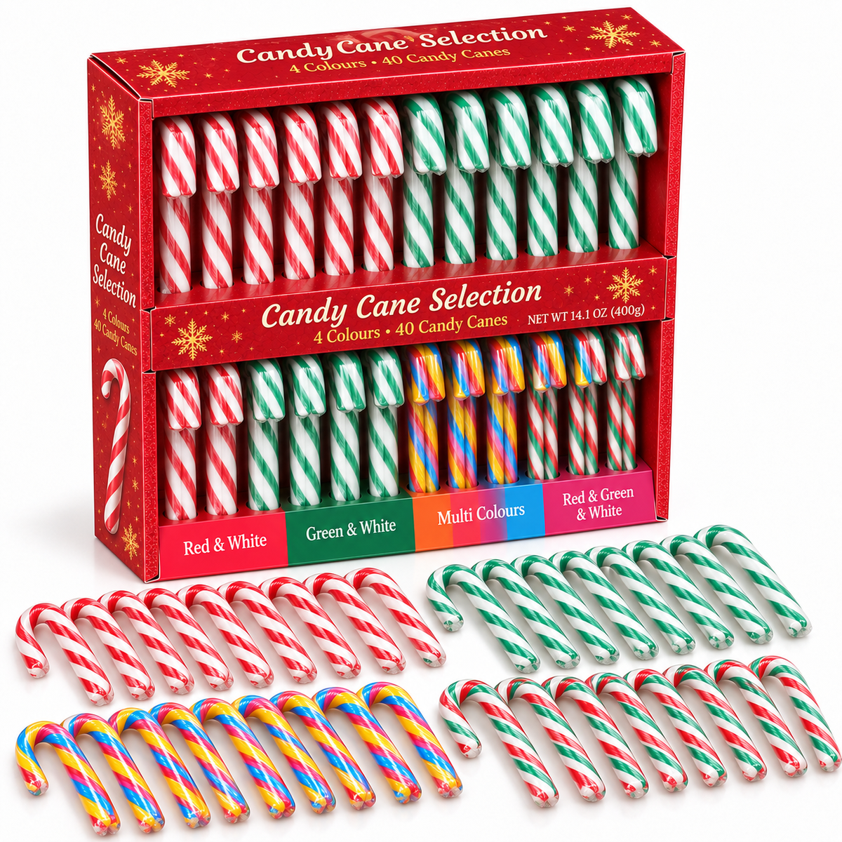 Festive Candy Canes | 40 Pack in 4 Designs (400g)