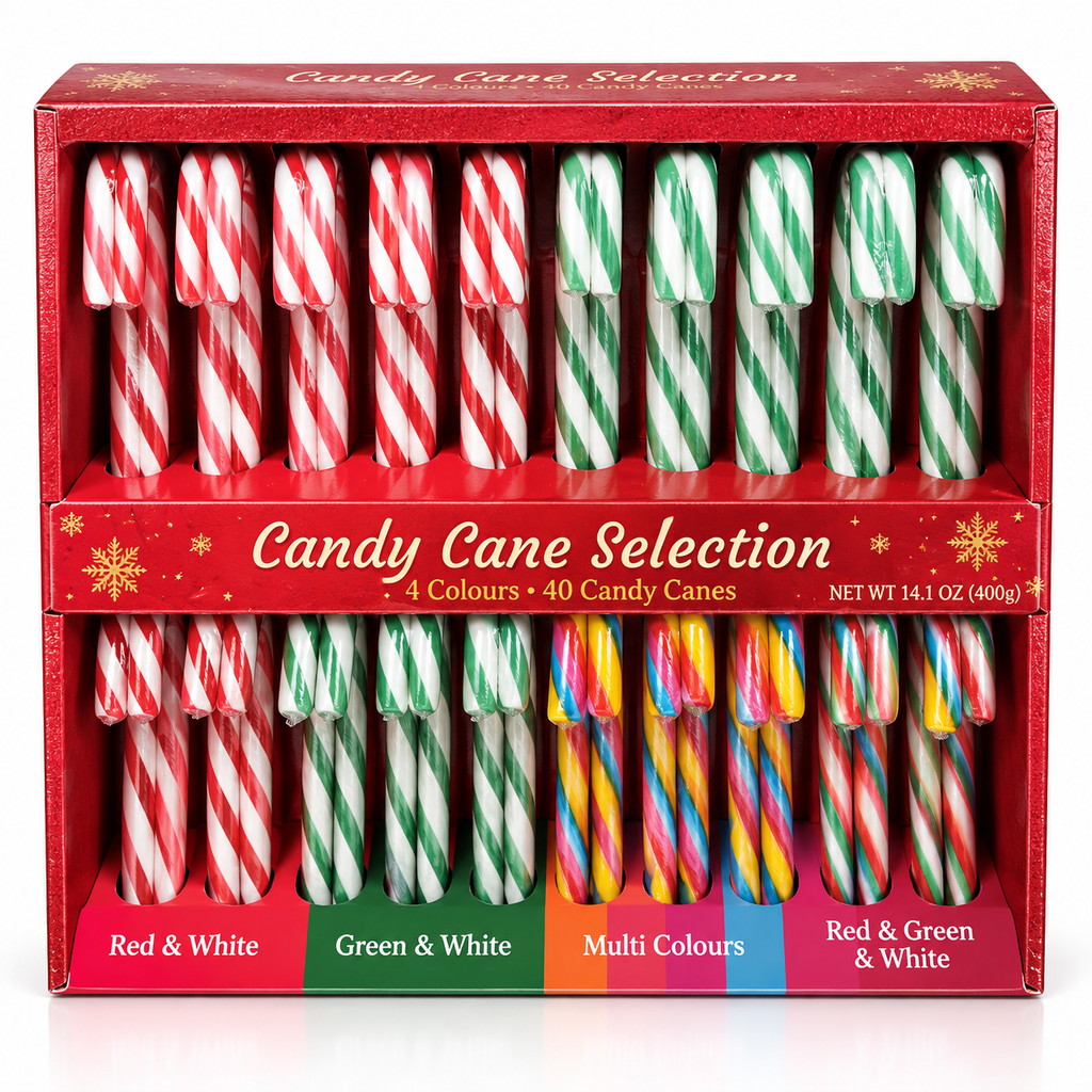 Festive Candy Canes | 40 Pack in 4 Designs (400g)