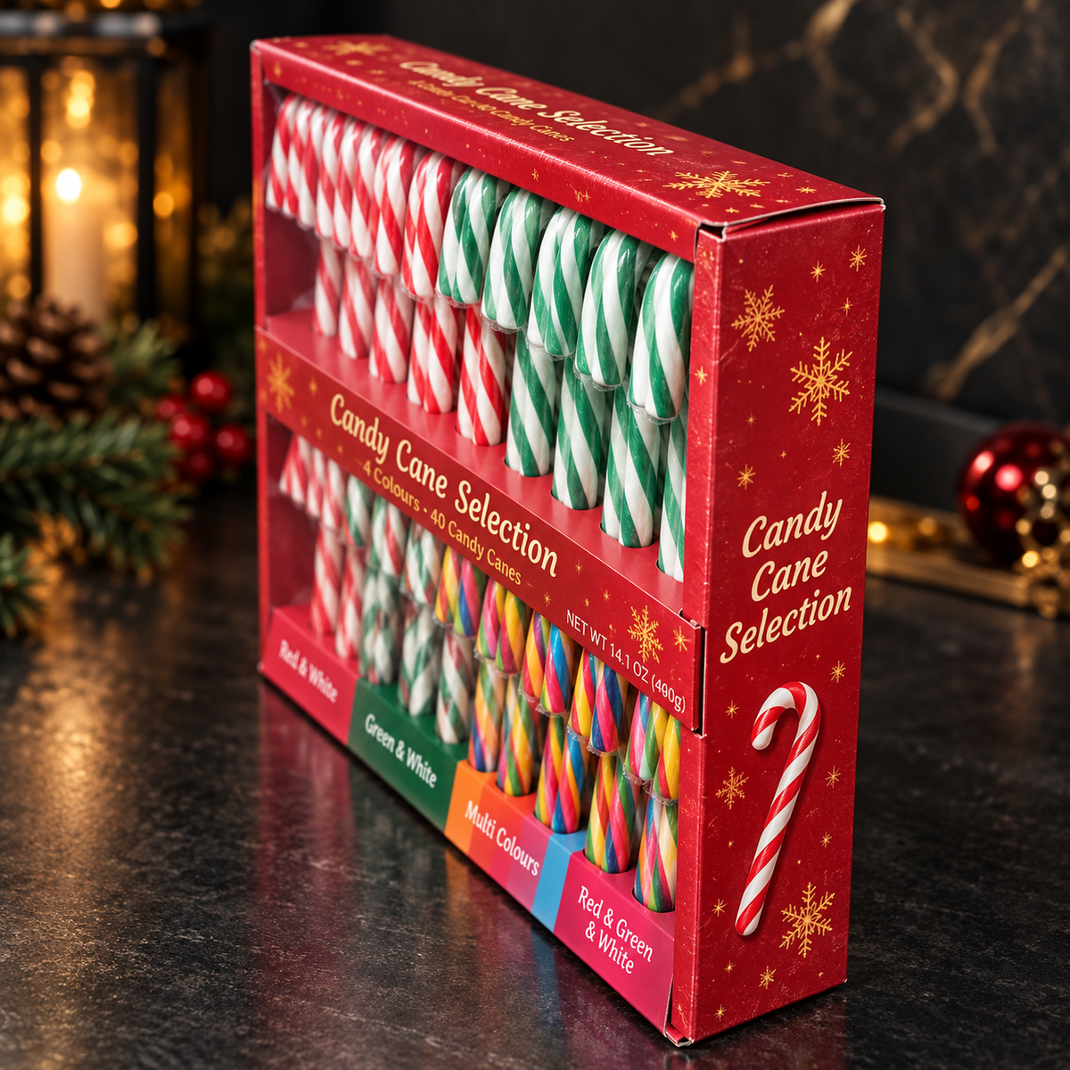 Festive Candy Canes | 40 Pack in 4 Designs (400g)