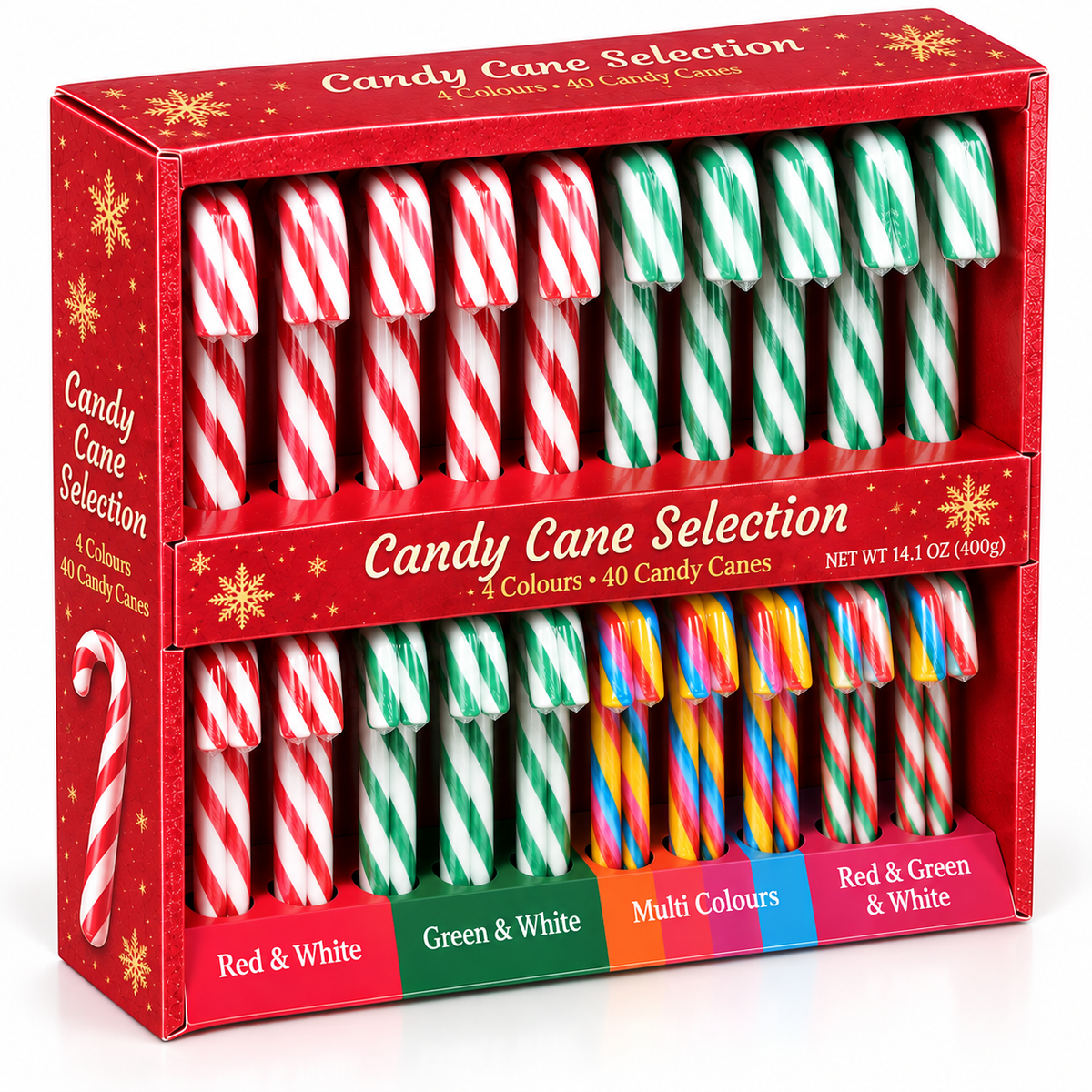 Festive Candy Canes | 40 Pack in 4 Designs (400g)