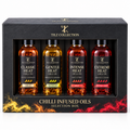 Chilli Infused Oil Set – 4 Heat Levels (4 x 60ml) – Mild, Medium, Hot and Fiery Chilli Oil Gift Set for Men, Cooking Gift Hamper and Foodie Gifts