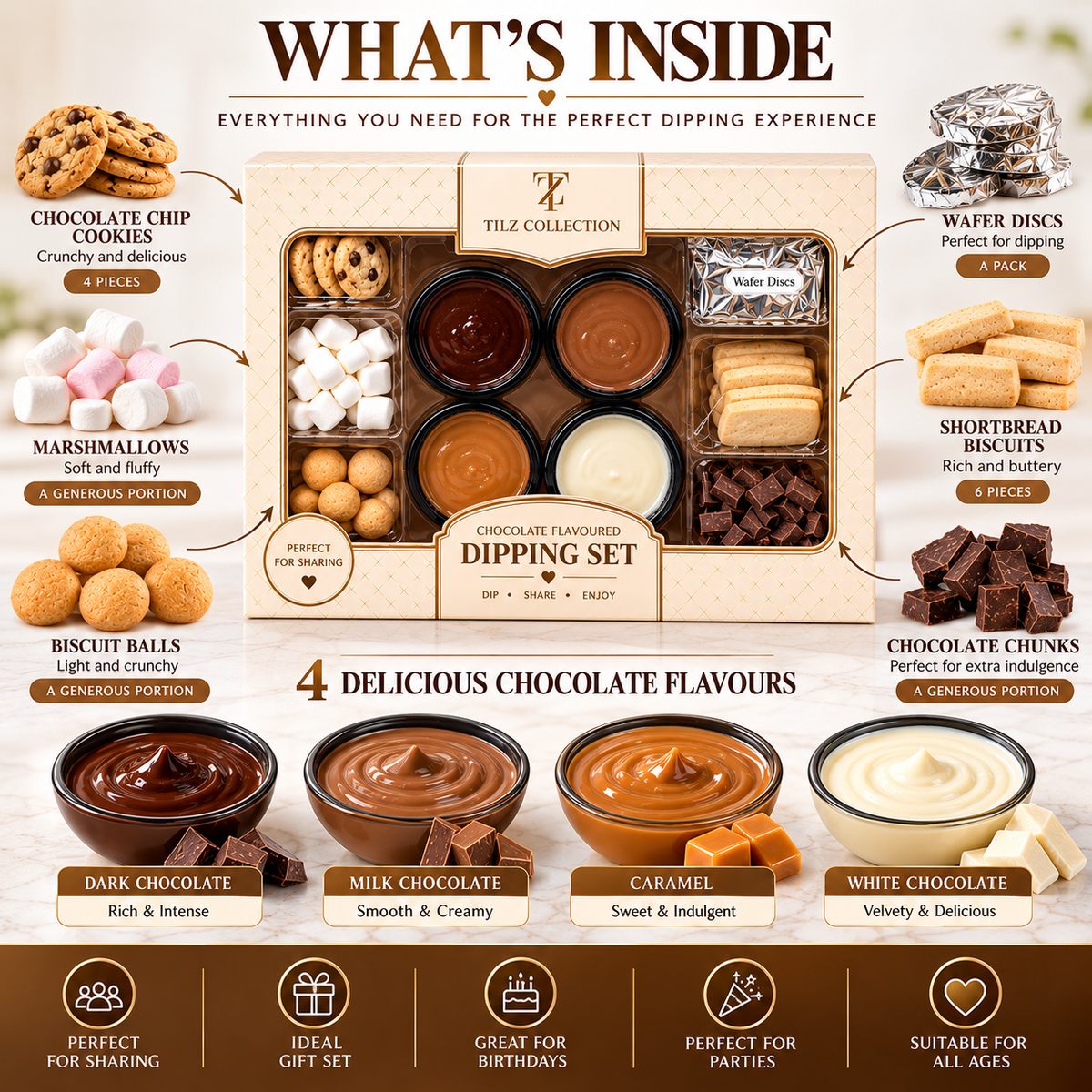 Chocolate Dipping Set | Milk, White & Dark Chocolate Fondue Gift