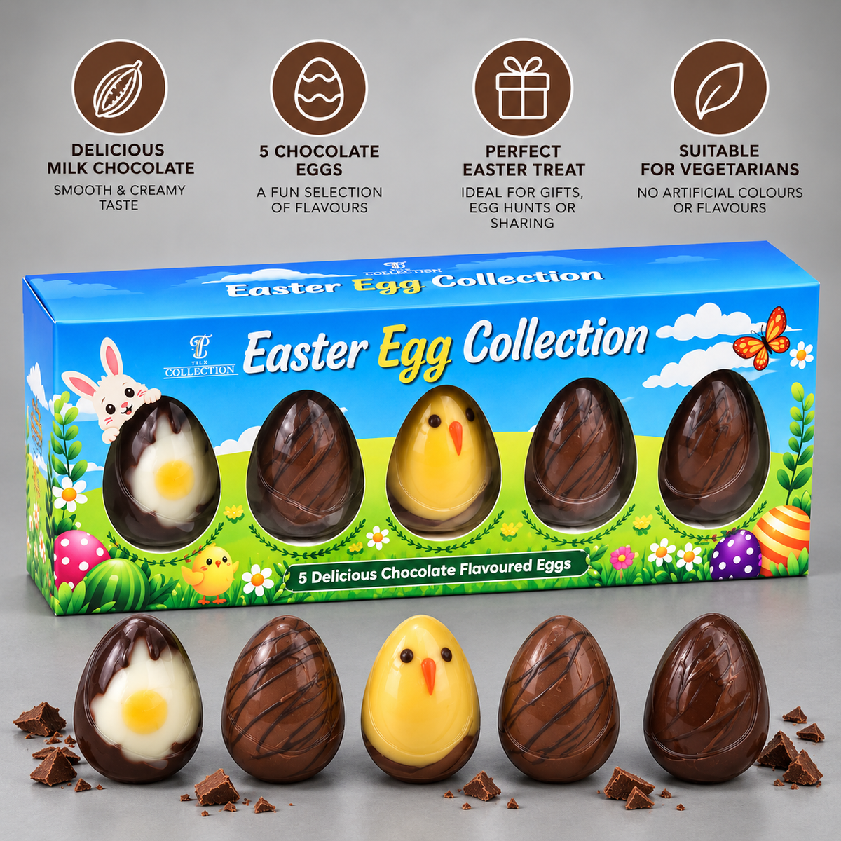 5PK Dairy-Free Chocolate Egg Collection – Premium Compound Chocolate Easter Treats – Vegan-Friendly, Gluten-Free & Allergy-Conscious Selection