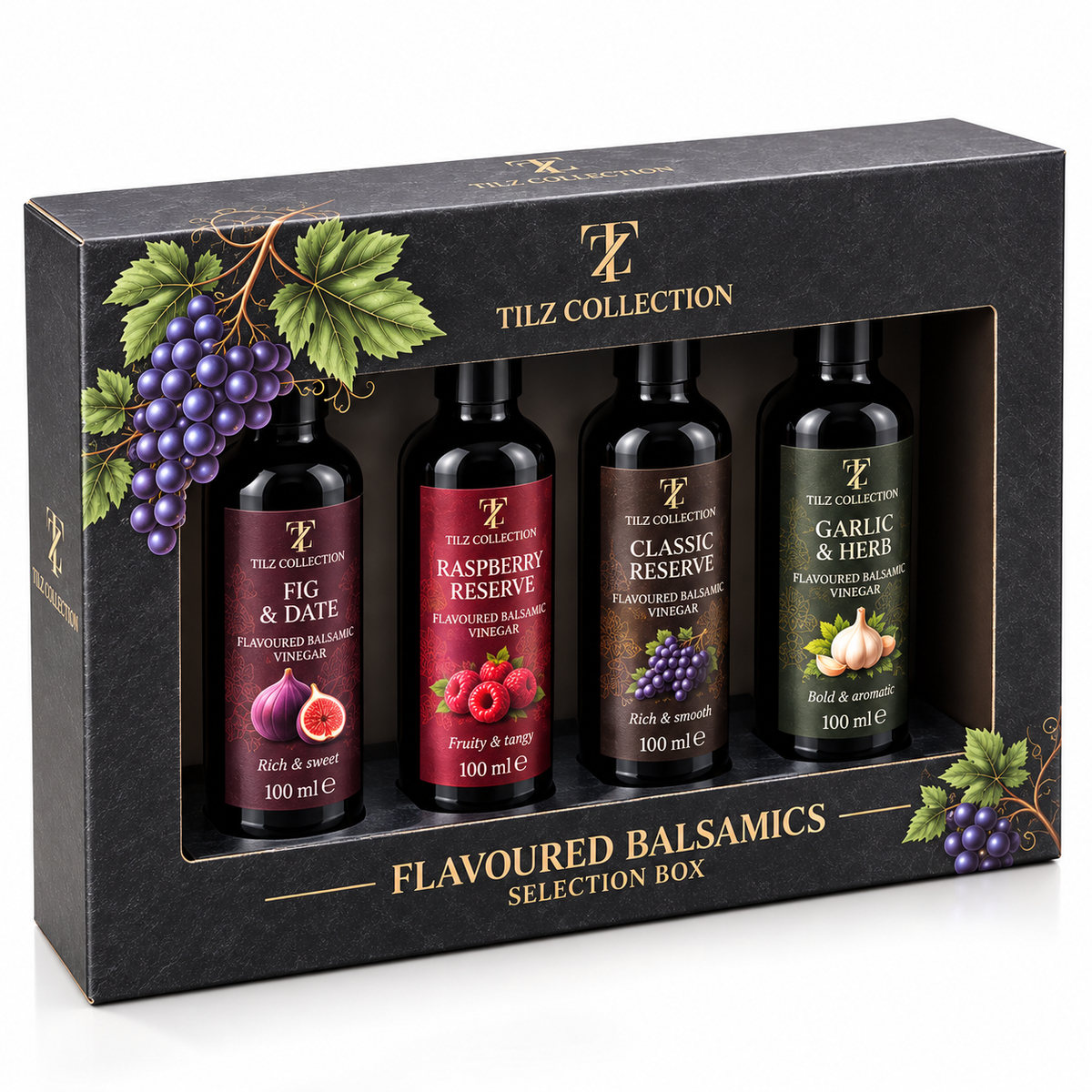 Flavoured Balsamic Vinegar Set | Pomegranate, Fig, Strawberry & Blackberry (4 × 60ml)