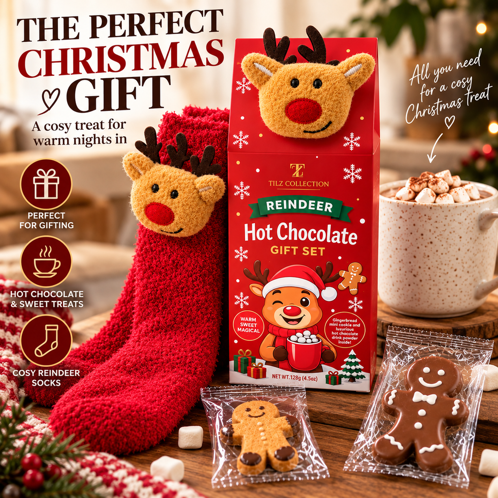 Gingerbread Man Hot Chocolate Gift Set | Choco Bomb, Biscuits & Socks