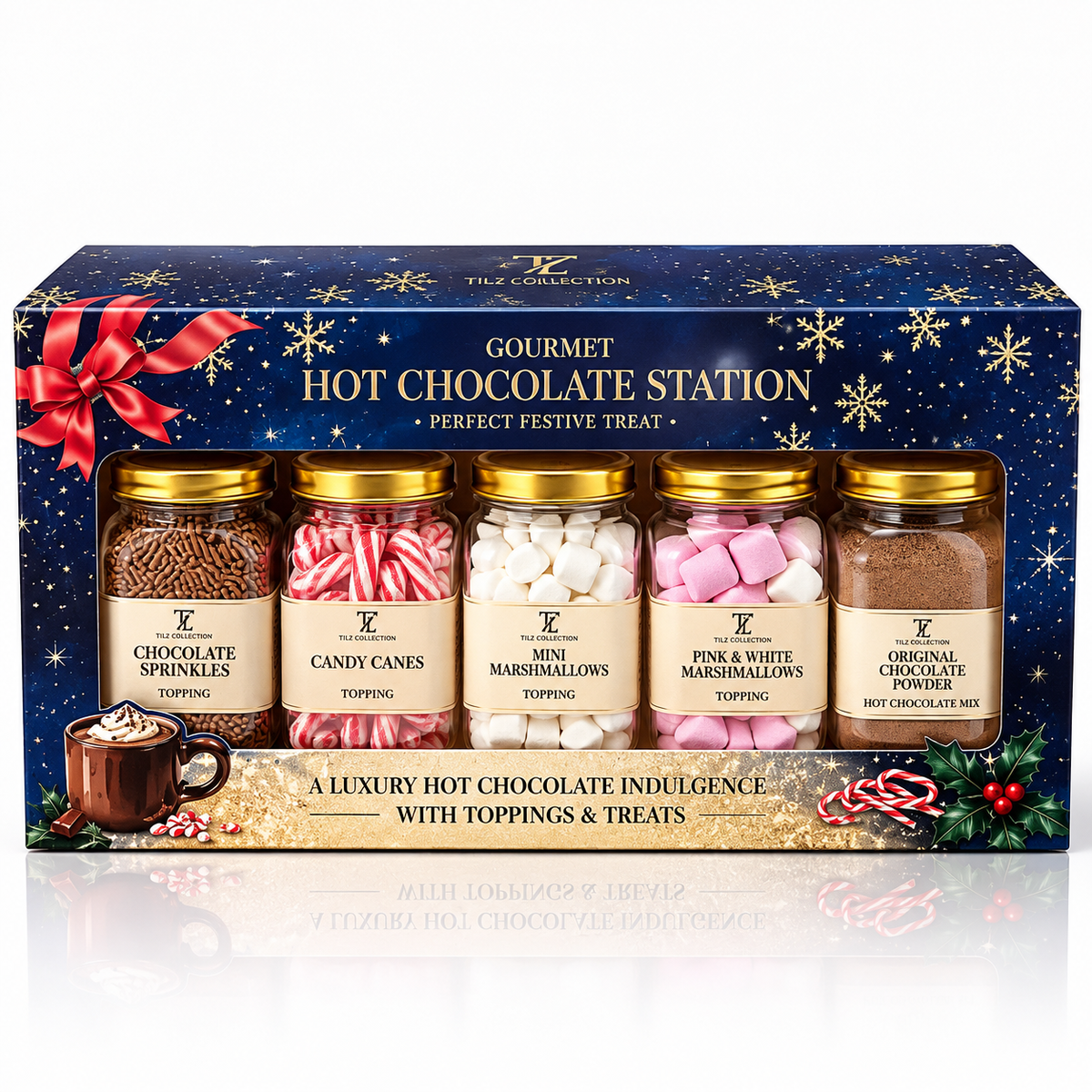 Hot Chocolate Station – Original & White Hot Chocolate Powder with Mini Candy Canes, Marshmallows & Chocolate Sprinkles – Christmas Gift Hamper for Kids & Adults
