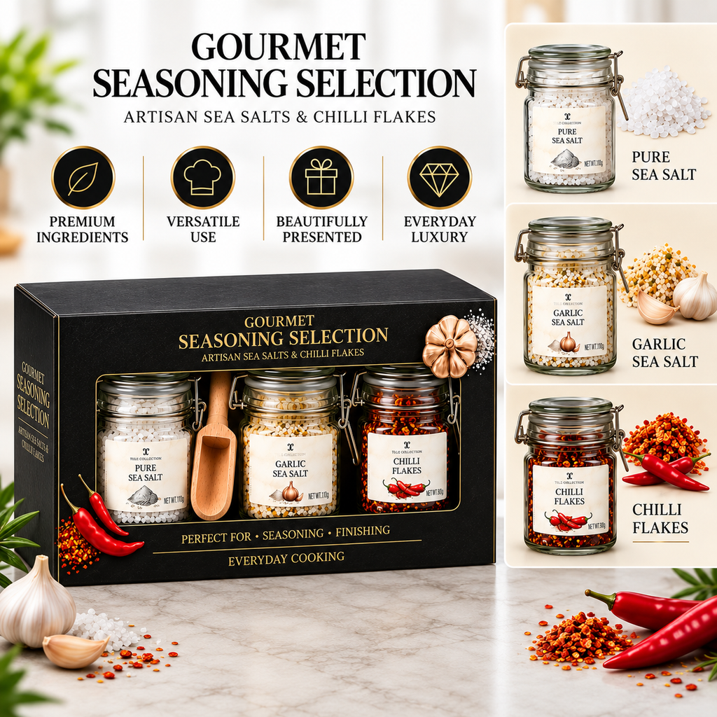 Gourmet Seasoning Set | Sea Salt, Garlic Salt & Chilli Flakes (3 × 100ml)