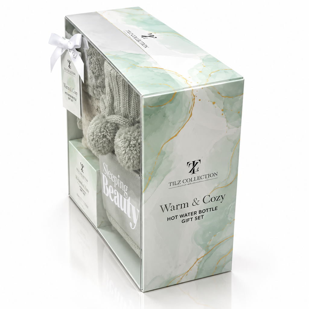 Hot Water Bottle Gift Set | Sage Green with Hot Chocolate & Socks