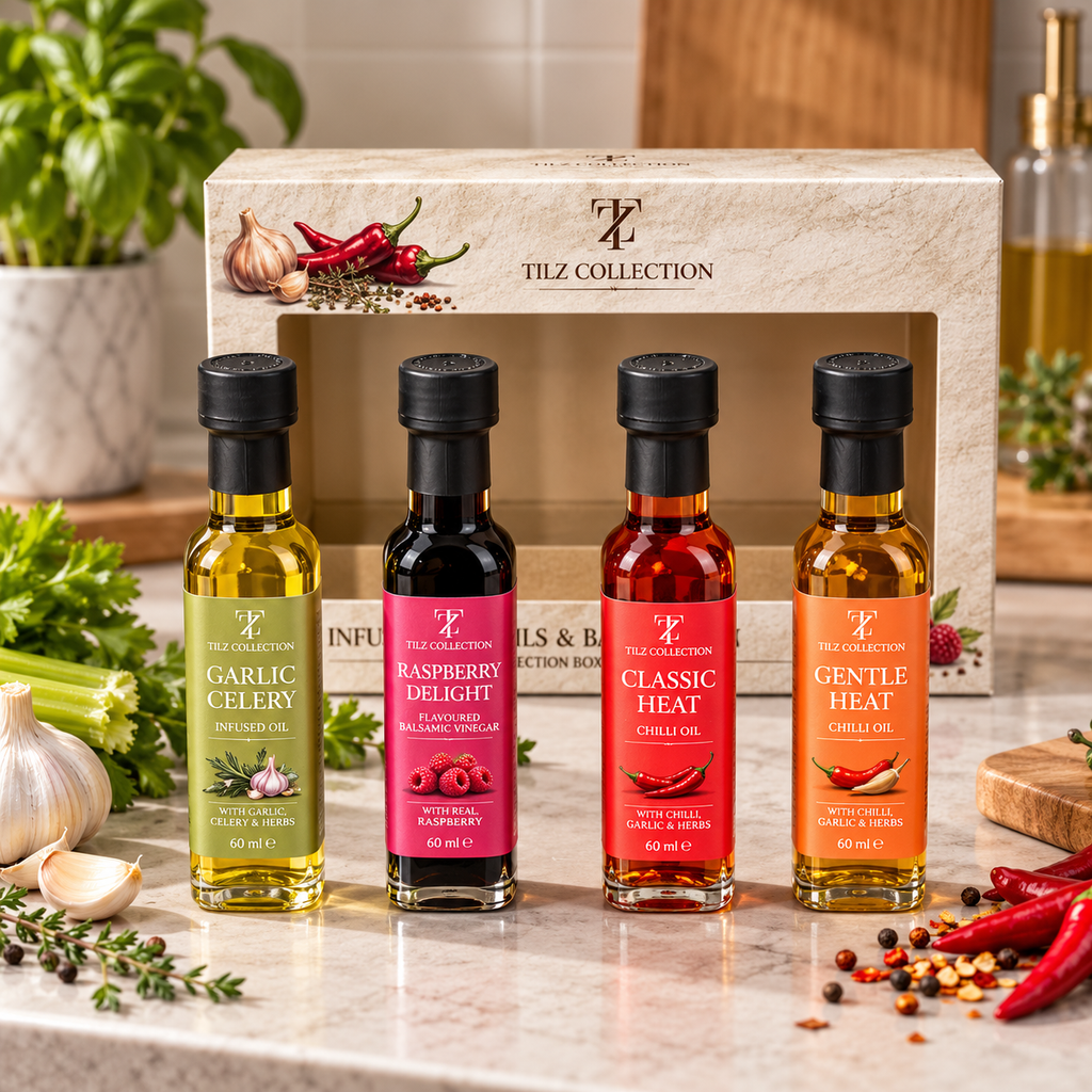 Infused Condiment Selection | Chilli Oil, Garlic Oil & Fruit Vinegars (4 × 100ml)