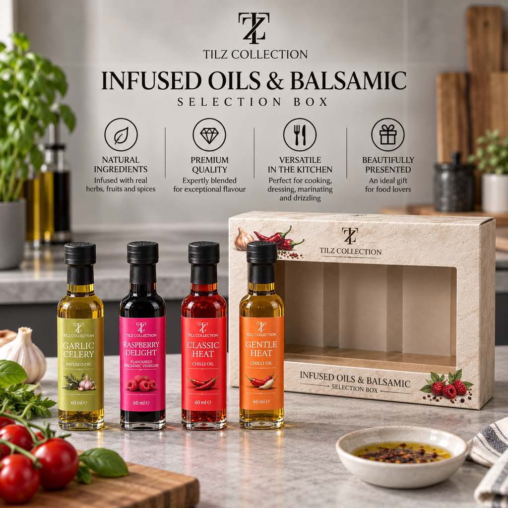 Infused Condiment Selection | Chilli Oil, Garlic Oil & Fruit Vinegars (4 × 100ml)