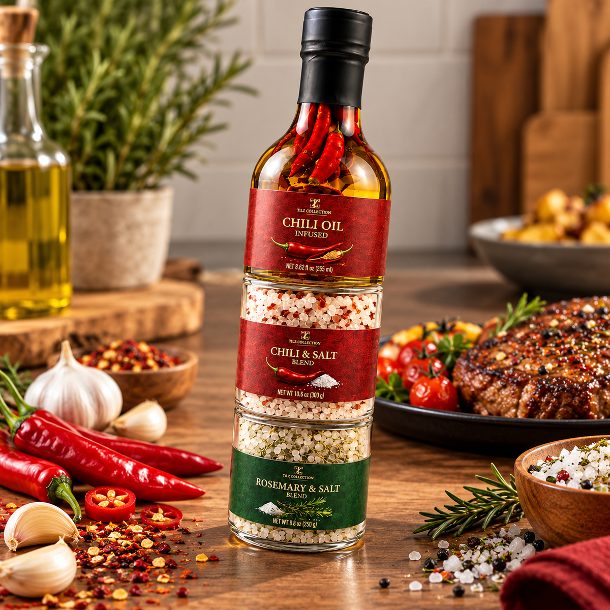 Ultimate Flavour Stack | Chilli Oil, Chilli Salt & Rosemary Salt