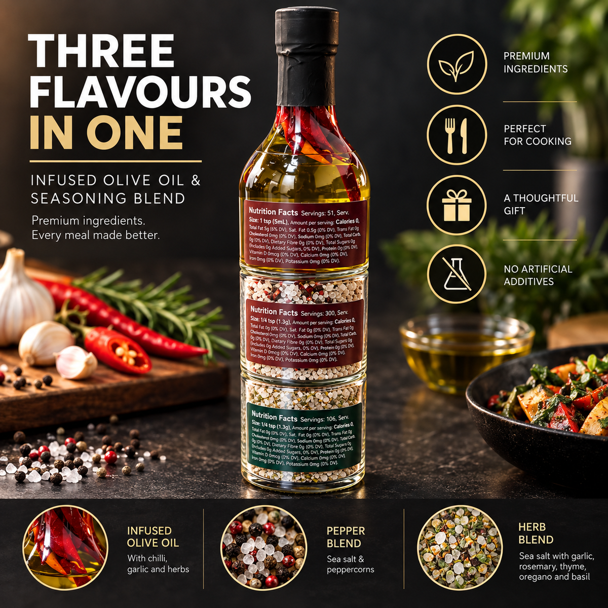 Ultimate Flavour Stack | Chilli Oil, Chilli Salt & Rosemary Salt