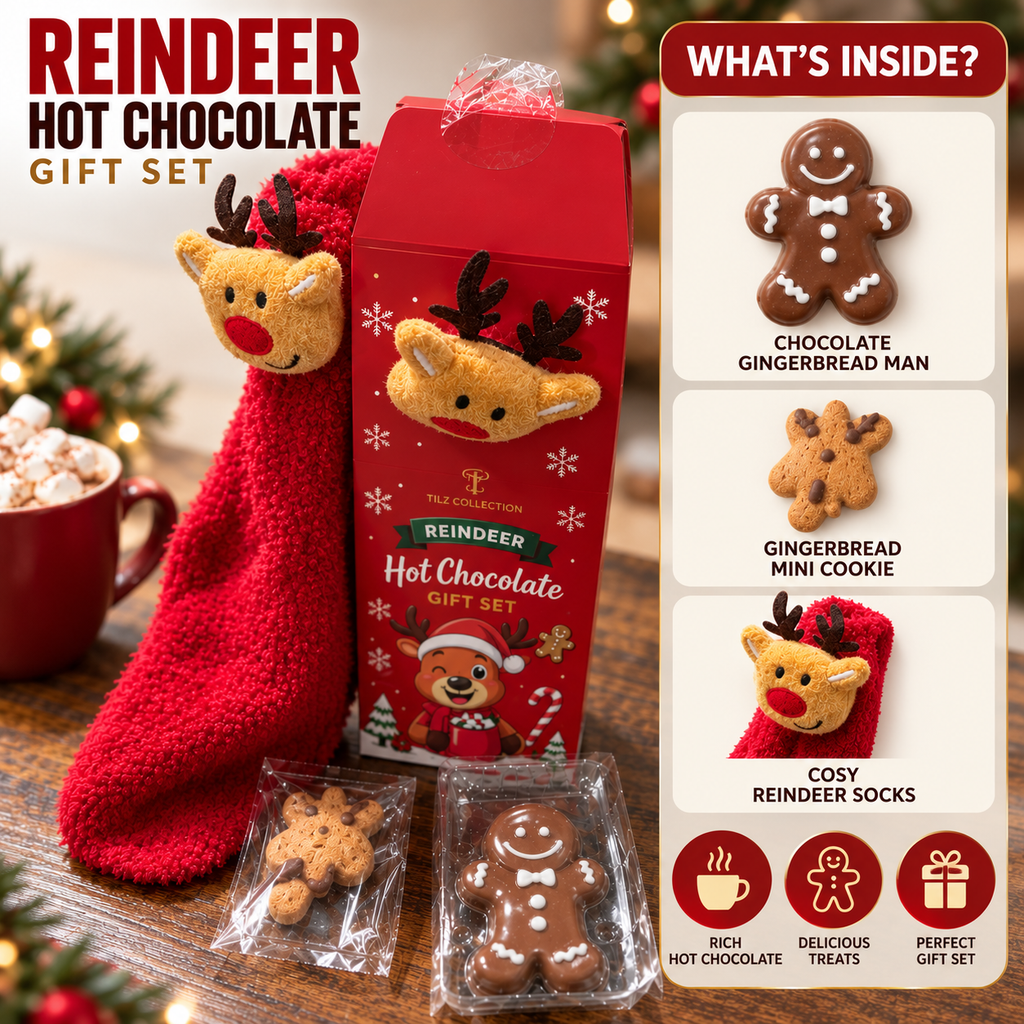Gingerbread Man Hot Chocolate Gift Set | Choco Bomb, Biscuits & Socks