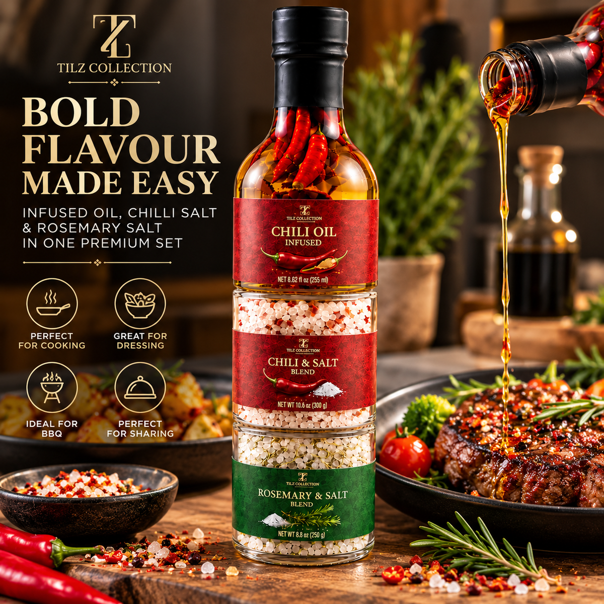 Ultimate Flavour Stack | Chilli Oil, Chilli Salt & Rosemary Salt