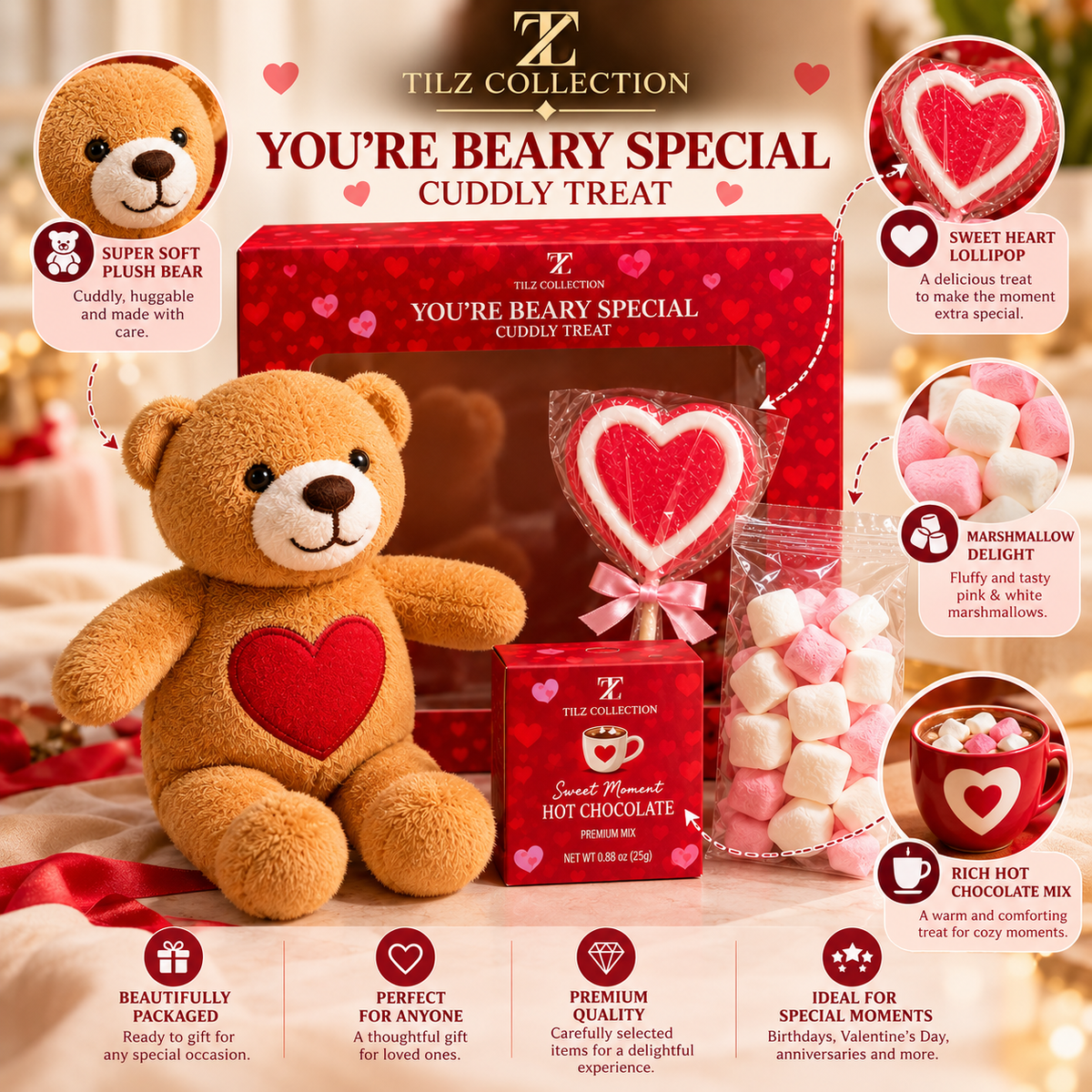 Teddy with Love Gift Set | Plush Teddy & Hot Chocolate