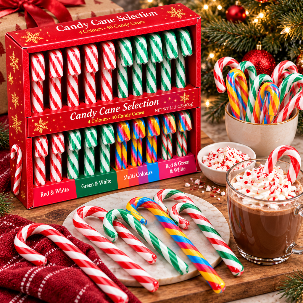Festive Candy Canes | 40 Pack in 4 Designs (400g)