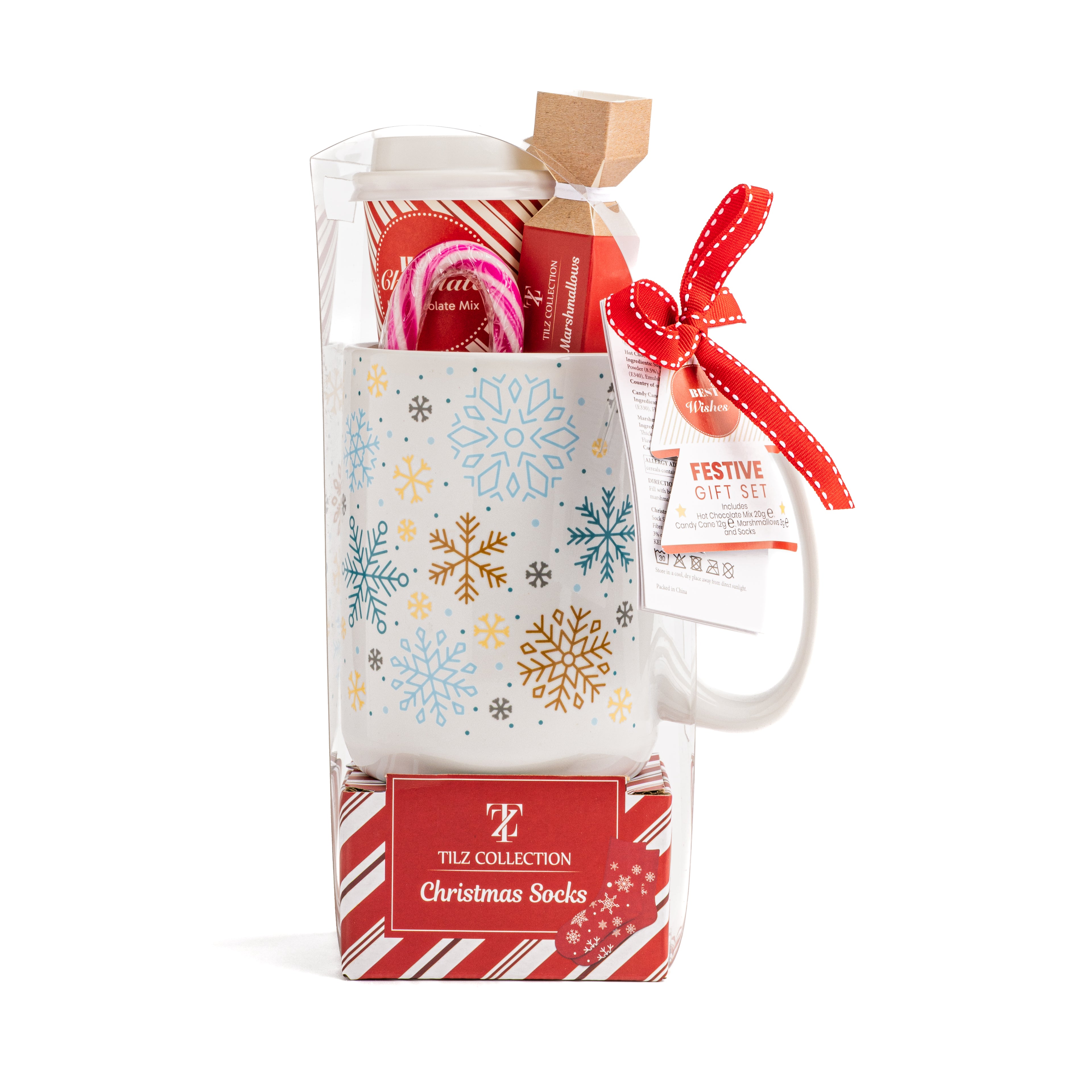 Tilz Collection Winter Warmth Cocoa Comfort Set with festive mug and hot chocolate
