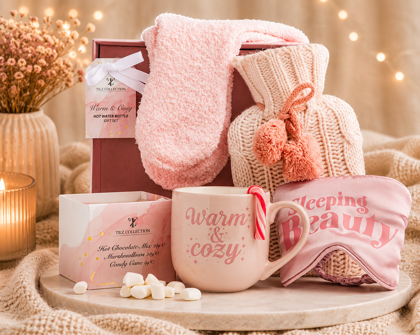 Hot Water Bottle & Hot Chocolate Gift Box | Blush Pink