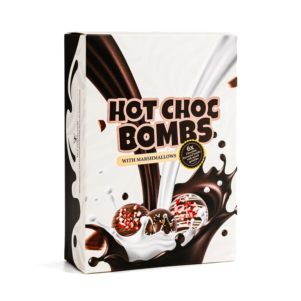 Tilz Collection Hot Chocolate Bomb Gift Set with six melting cocoa bombs and marshmallows