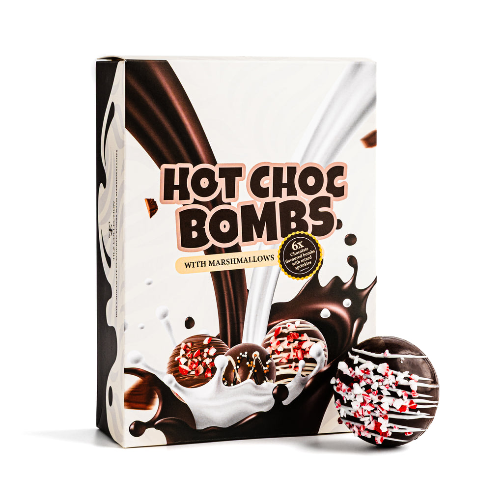 Tilz Collection Hot Chocolate Bomb Gift Set with six melting cocoa bombs and marshmallows