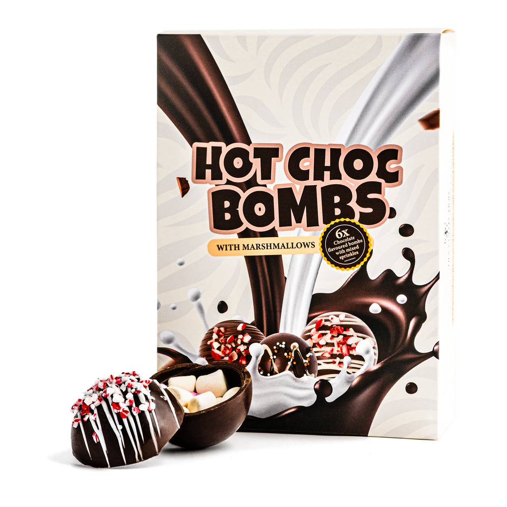 Tilz Collection Hot Chocolate Bomb Gift Set with six melting cocoa bombs and marshmallows