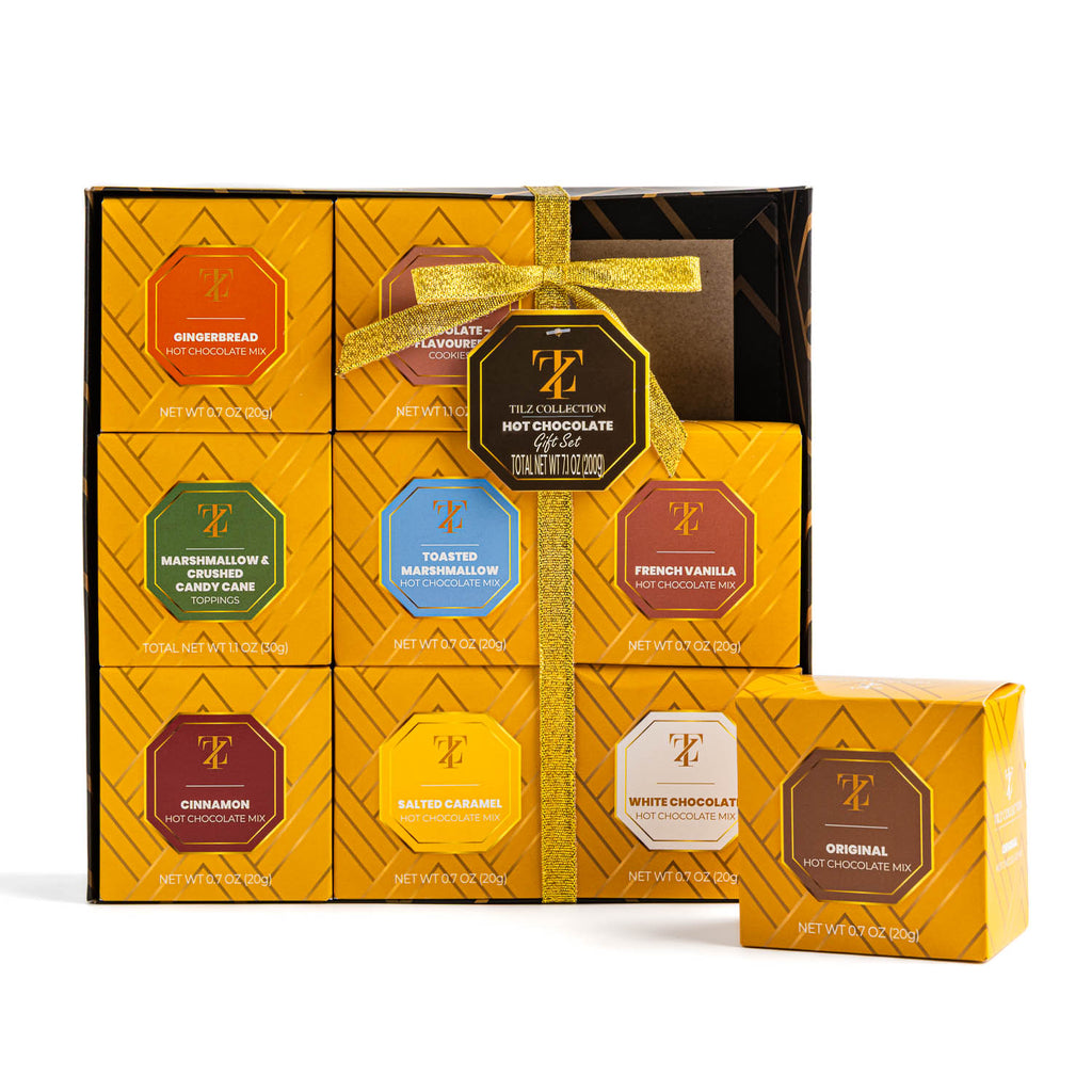 Tilz Collection Gourmet Hot Chocolate Gift Set with nine luxury cocoa flavours