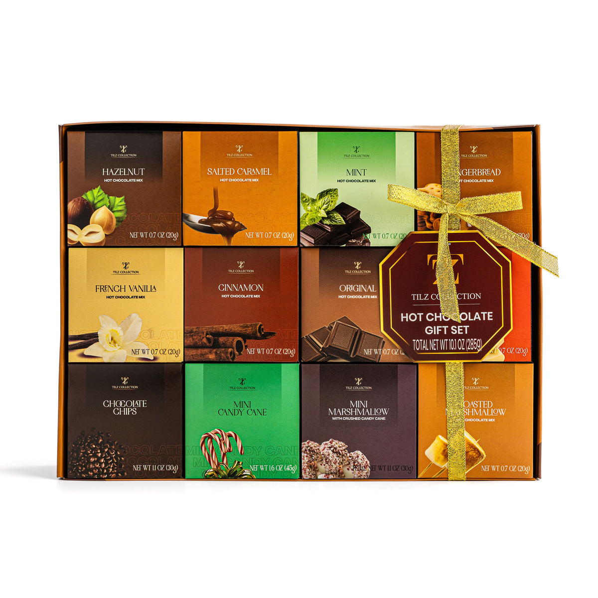 Tilz Collection Luxury Hot Chocolate Gift Set with twelve flavour sachets