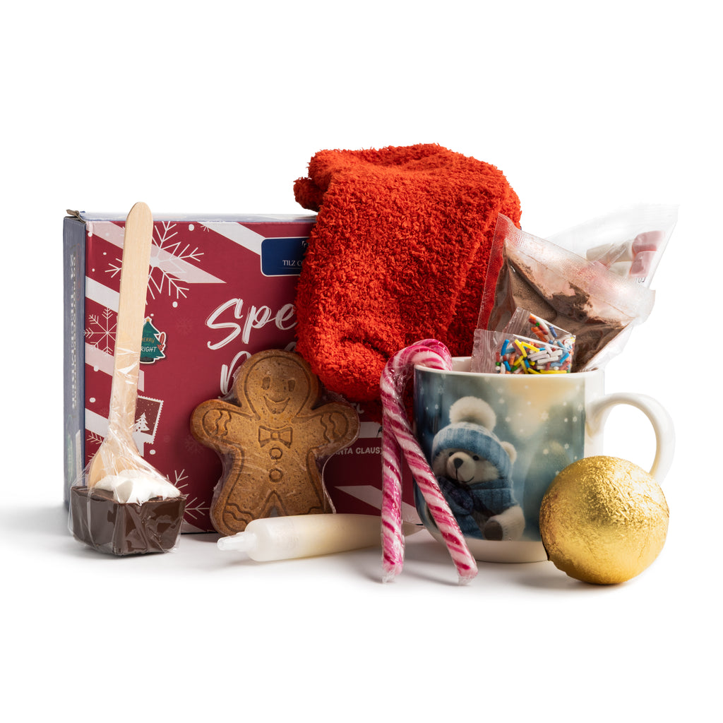 Tilz Collection Yuletide Comfort Collection festive Christmas Eve gift box with mug and hot drinks